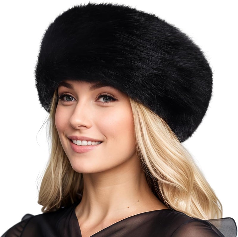 Gvhntk Faux Fur Headband for Women with Elastic Fuzzy Fur Hat Winter Earwarmer Earmuff Furry Headwrap for Cold Weather Ski - Image 1
